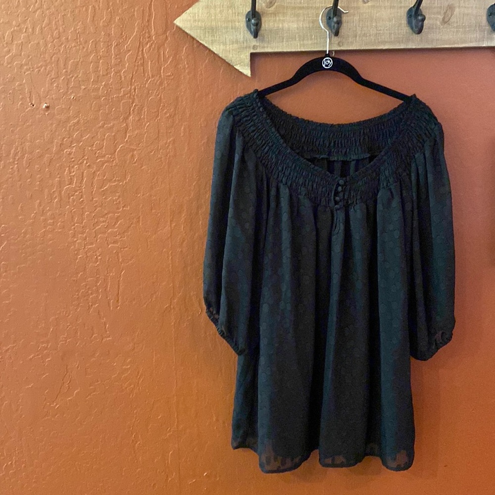 Womens plus size sheer polka dot blouse